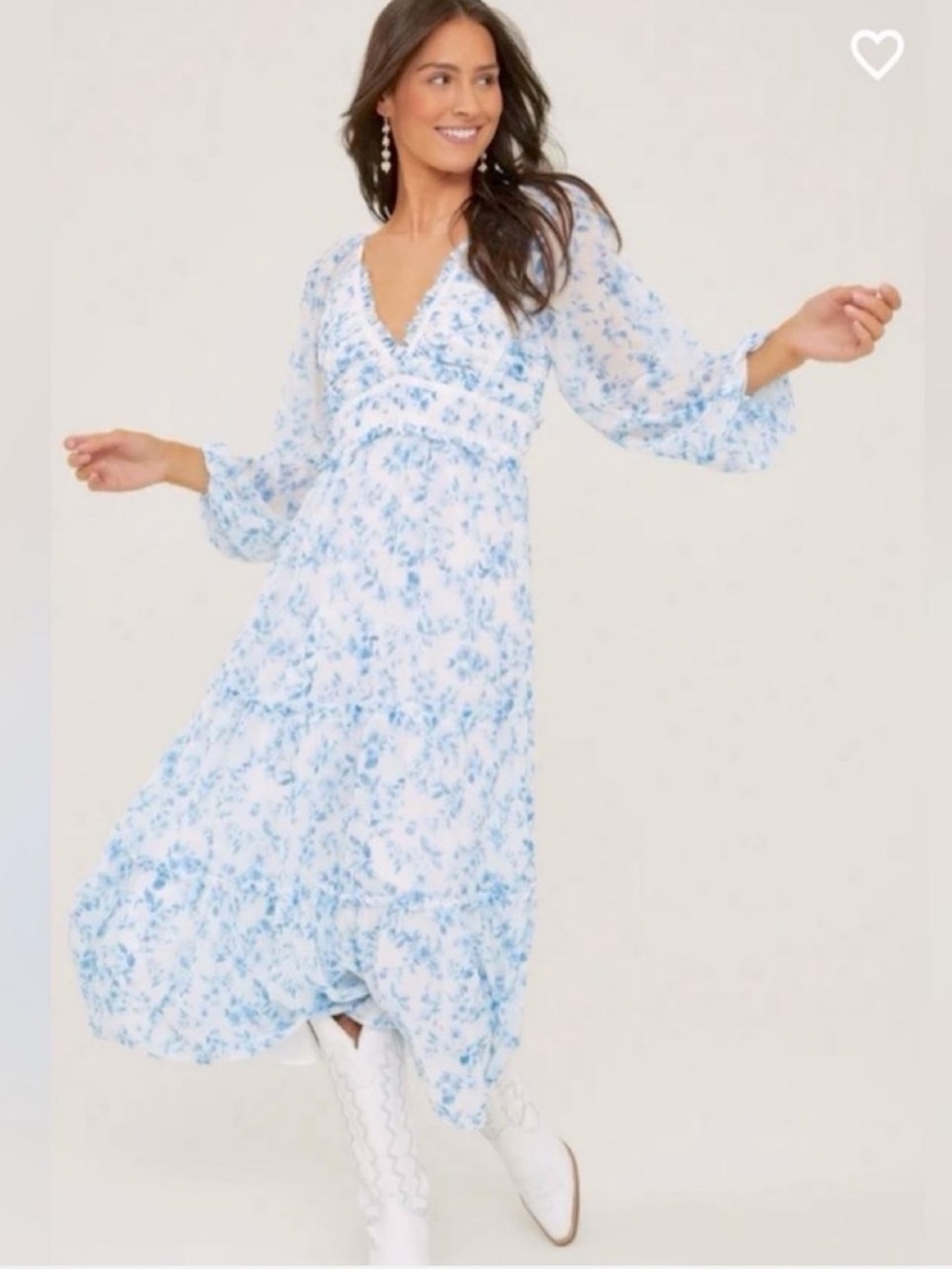 Altar'd State Light Blue Floral Tiered Maxi Dress